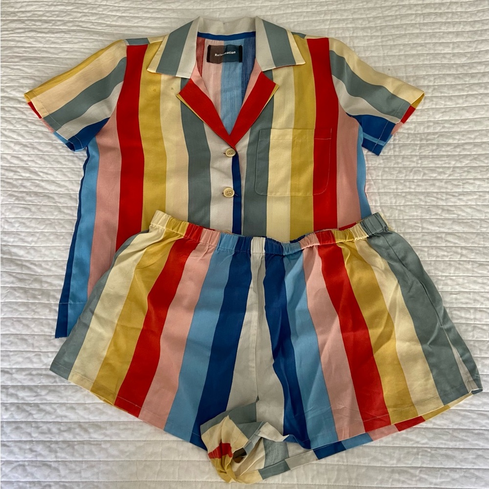 Reformation Multicolor Striped Set - Shirt & Shorts